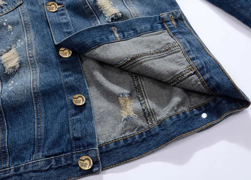 KIOVNO Men's Ripped Casual Denim Jackets With Rivet Slim Fit Distressed Jeans Jackets Outwear For Male Blue (7)