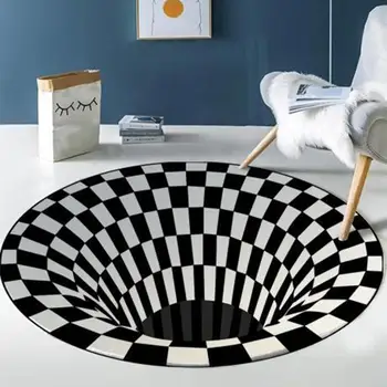 

3D Print Carpet Luxury Carpet Floor Mat Rug White Black Abstract Geometric Optical Illusion Living Room Bedroom Rug Carpet