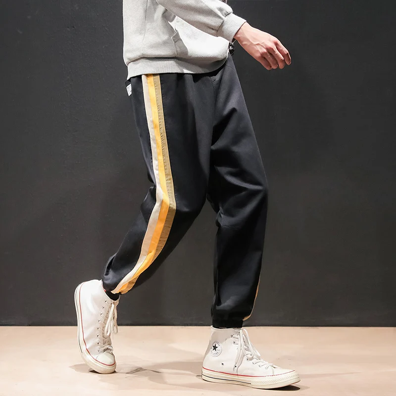 Модные черные полосатые карманы ретро классические брюки карго для мужчин Harajuku спортивная одежда Haren Брюки свободные для отдыха стежка
