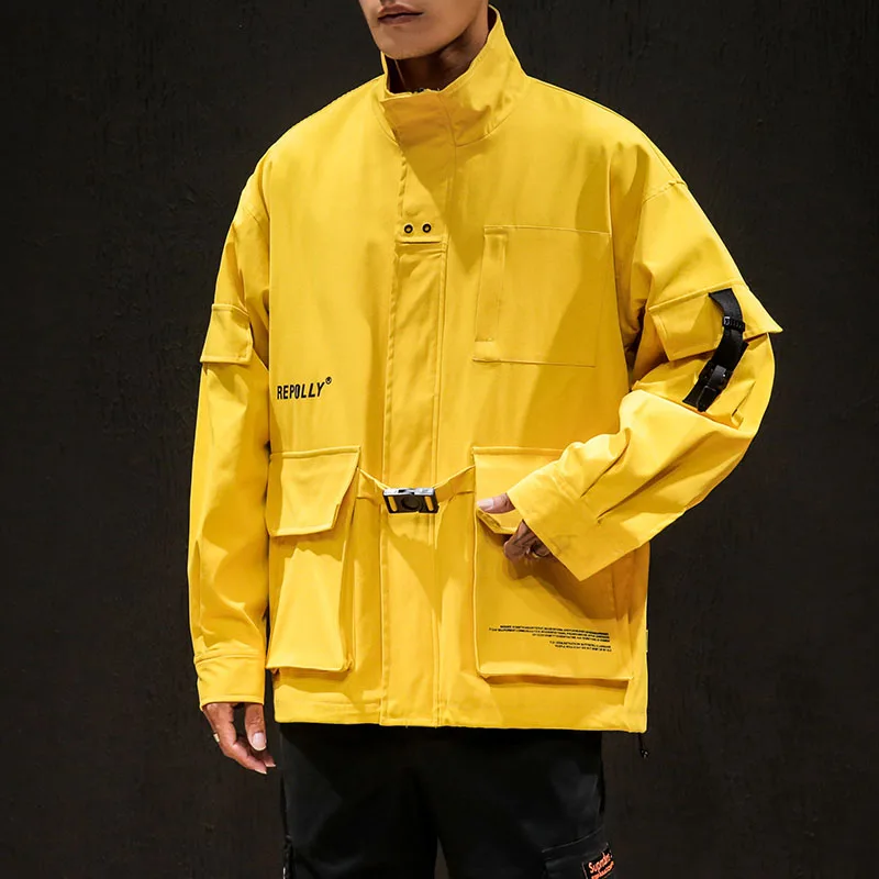 

Oversize M-5XL New Brand Yellow Coat Men Fashion Loose Casual Streetwear Solid Clothing Harajuku Soft Men Hooded Pockets Jacket