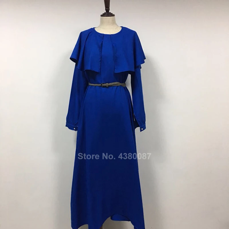 Blue Dubai Arab Women Muslim Traditional Abaya Gown Islamic Clothing Ruffle Loose Style Long Sleeve Dress Turkish Kaftan Ramadon - Цвет: Blue