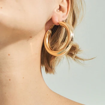 

Hiphop Punk Alloy Hoop Earrings Minimalis Thick Tube Metal Boho Statement Earrings Gold Silver Color Circle Round Jewelry