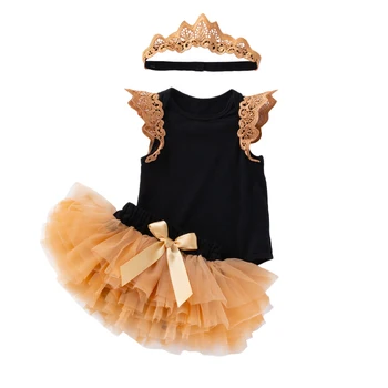 

Baby Solid Color Cotton Sleeveless Bodysuit Half-Length Skirt Headdress Female Baby Clothing Set