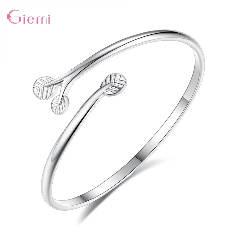 

Fashion Trendy 925 Sterling Silver Leaves Bracelet Bangle For Women Girl Cuff Bracelet Pulseira Feminina Jewellry