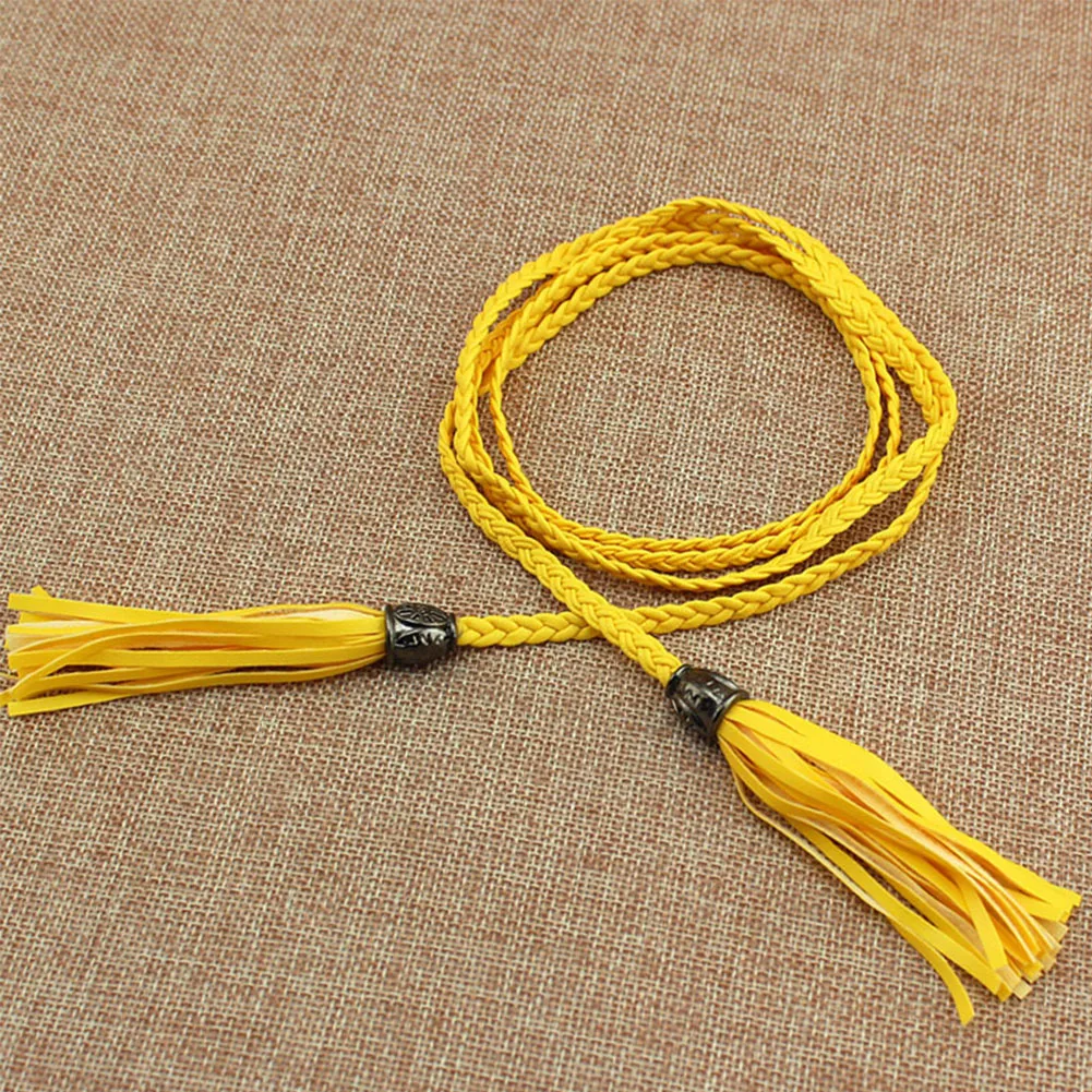 

Waistband Thin Narrow Tassel Self Tie For Dress Artificial PU Solid Rope Daily Decoration Braided Skinny Women Waist Belt