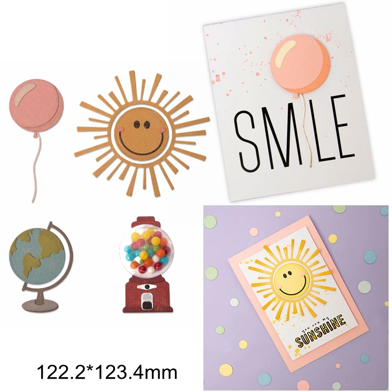 

Balloon Sun Candy Machine Globe Smile Round Frame Metal Cutting Dies Make DIY Cards Scrapbook Craft Embossing Paper New Template