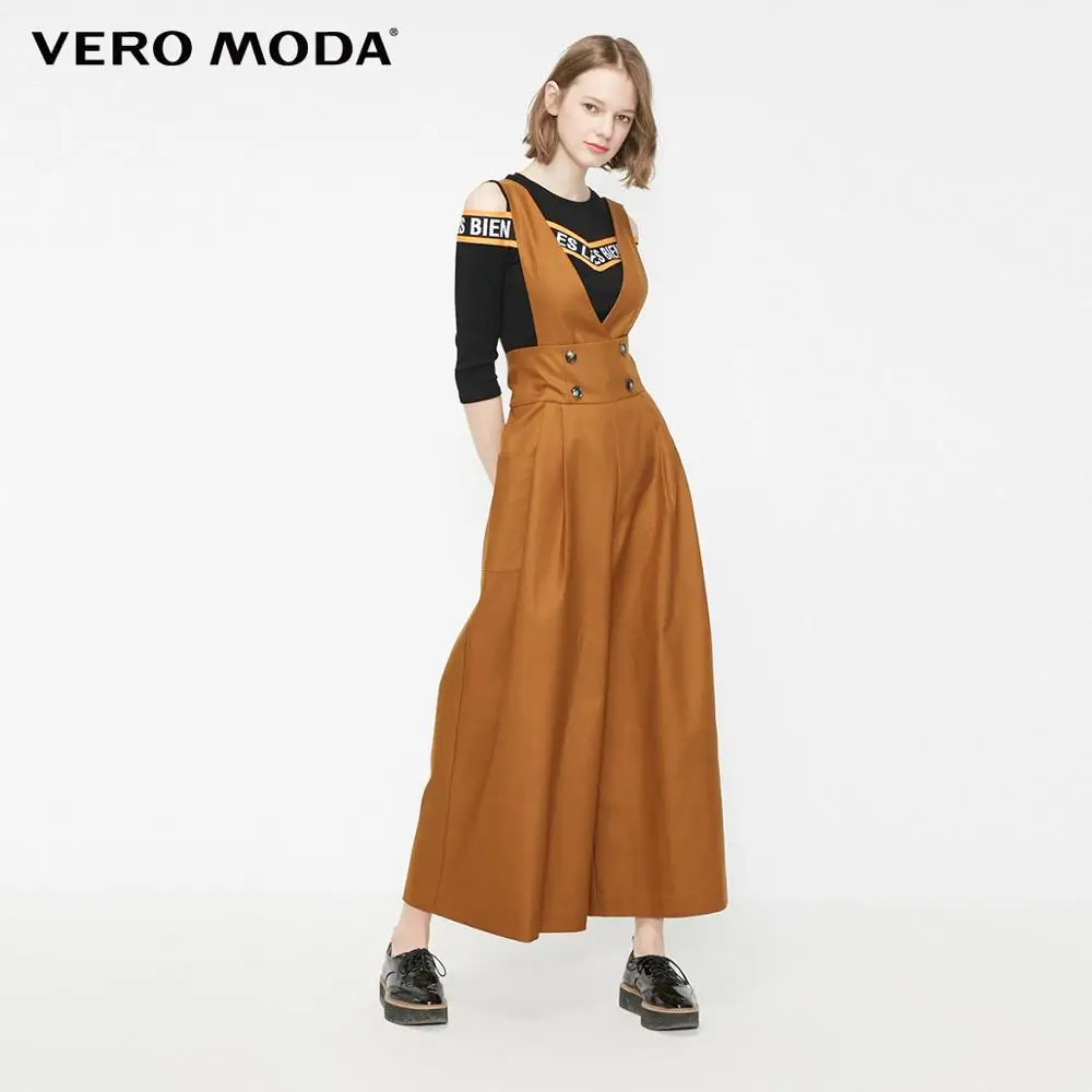 E11 Burnt caramel Vero Moda женский двубортный комбинезон с широкими штанинами и боковыми карманами | 319144507 - Цвет: E11 Burnt caramel