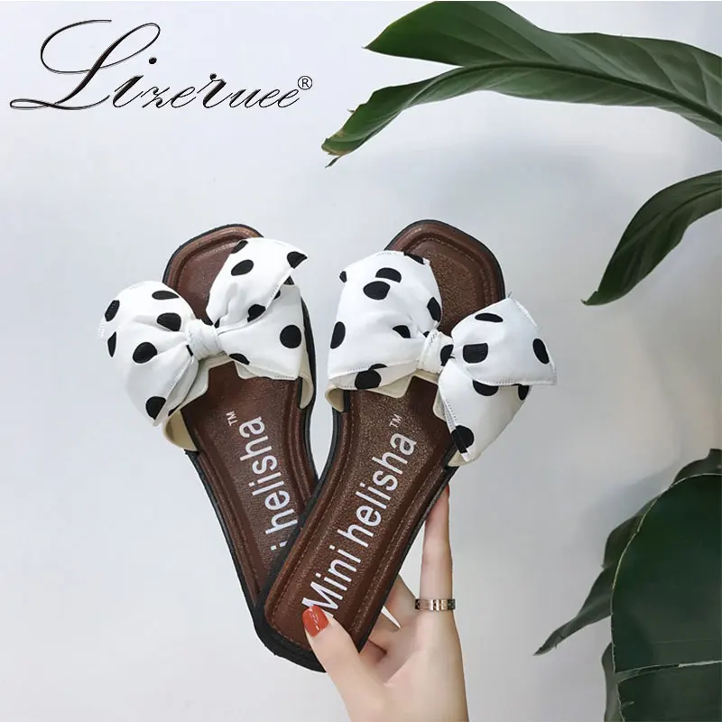 

Lizeruee Fashion Summer Beach Shoes Women Slides Slippers Flats Bowknot Dots Slippers for Ladies Open Toes Flip Flops Comfort