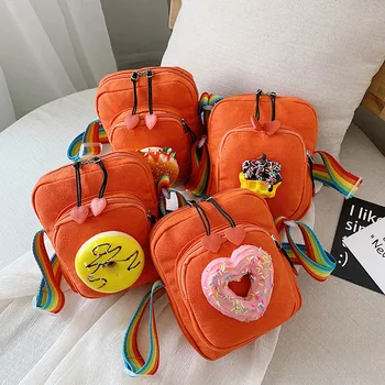 

Preppy Style Soft Cartoon Bag Donut Burger Food Decoration Rainbow Shoulder Strap Messenger Bag School bag For Teenage