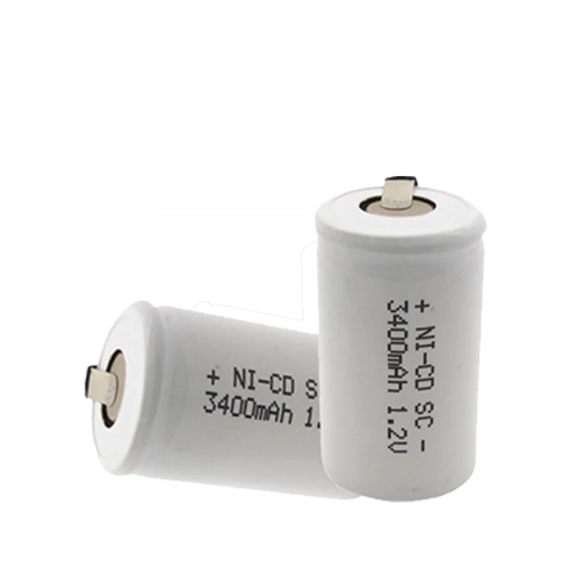 10 шт./лот Ni-CD SC 3400mAh серебро 1,2 V 4/5 Sub NiCd аккумуляторная батарея плоский верх с вкладками для электроинструментов медицинское оборудование