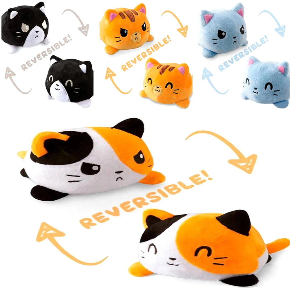Gato Reversible de juguete de peluche suave, accesorios para el hogar, muñecos de regalo para niños, muñeco de peluche