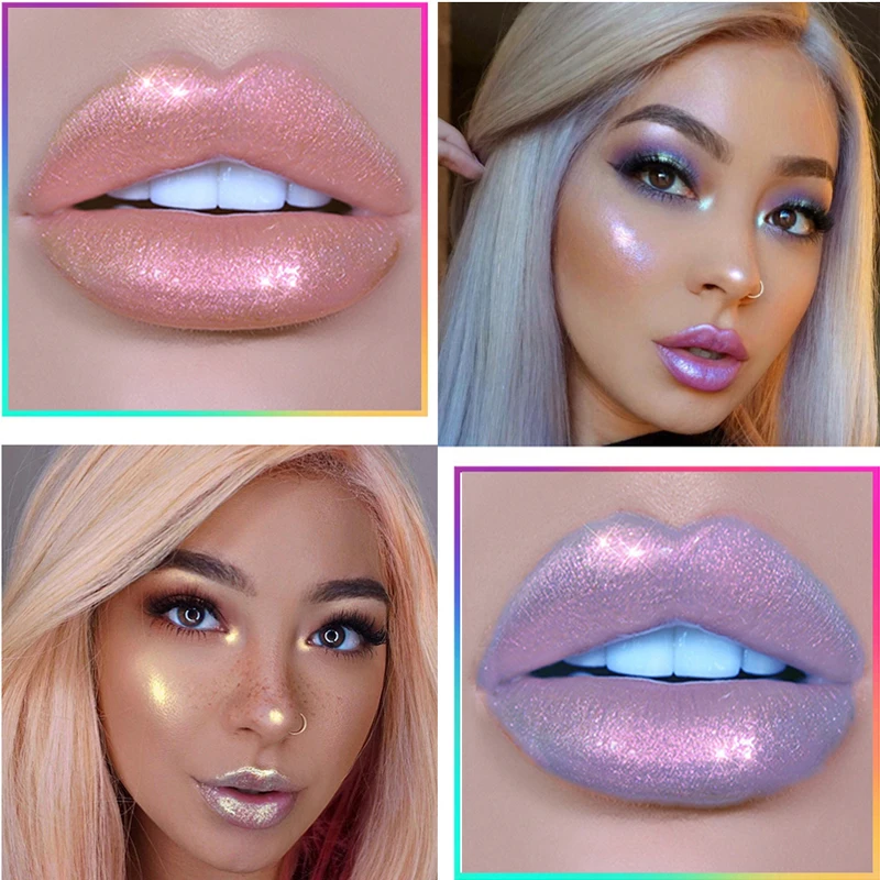 new Crystal shine Lip Gloss Laser Holographic Lip Tattoo Lipstick Mermaid Pigment Glitter Lipgloss Lip Plumper Gloss Makeup