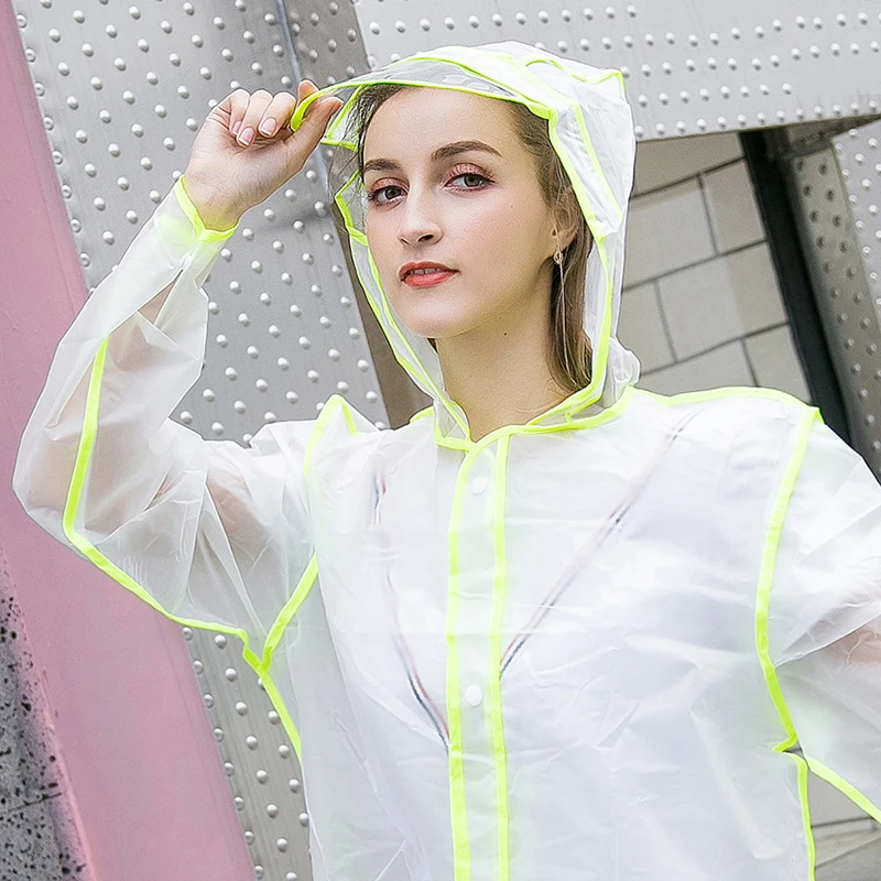 Модный женский мужской прозрачный дождевик из ЭВА портативный для путешествий дождевик водонепроницаемый для кемпинга пончо с капюшоном пластиковый дождевик - Цвет: green