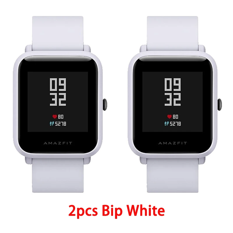White 2pcs Смарт-часы Amazfit bip с английским/испанским/русским мультиязычным спортом, глобальная версия фитнес-часов - Цвет: White 2pcs