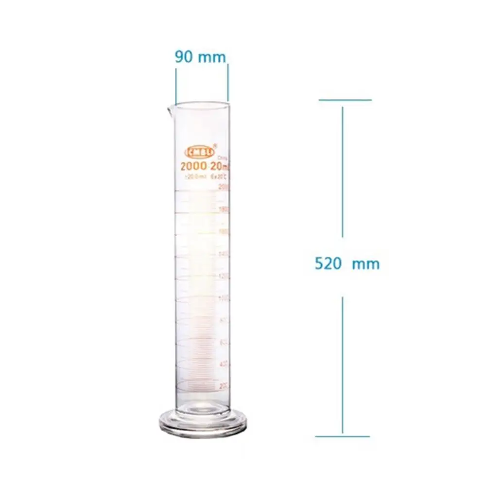 2000ml,Glass Measuring Cylinder 2L Graduation With Spout Mouth Lab Glassware