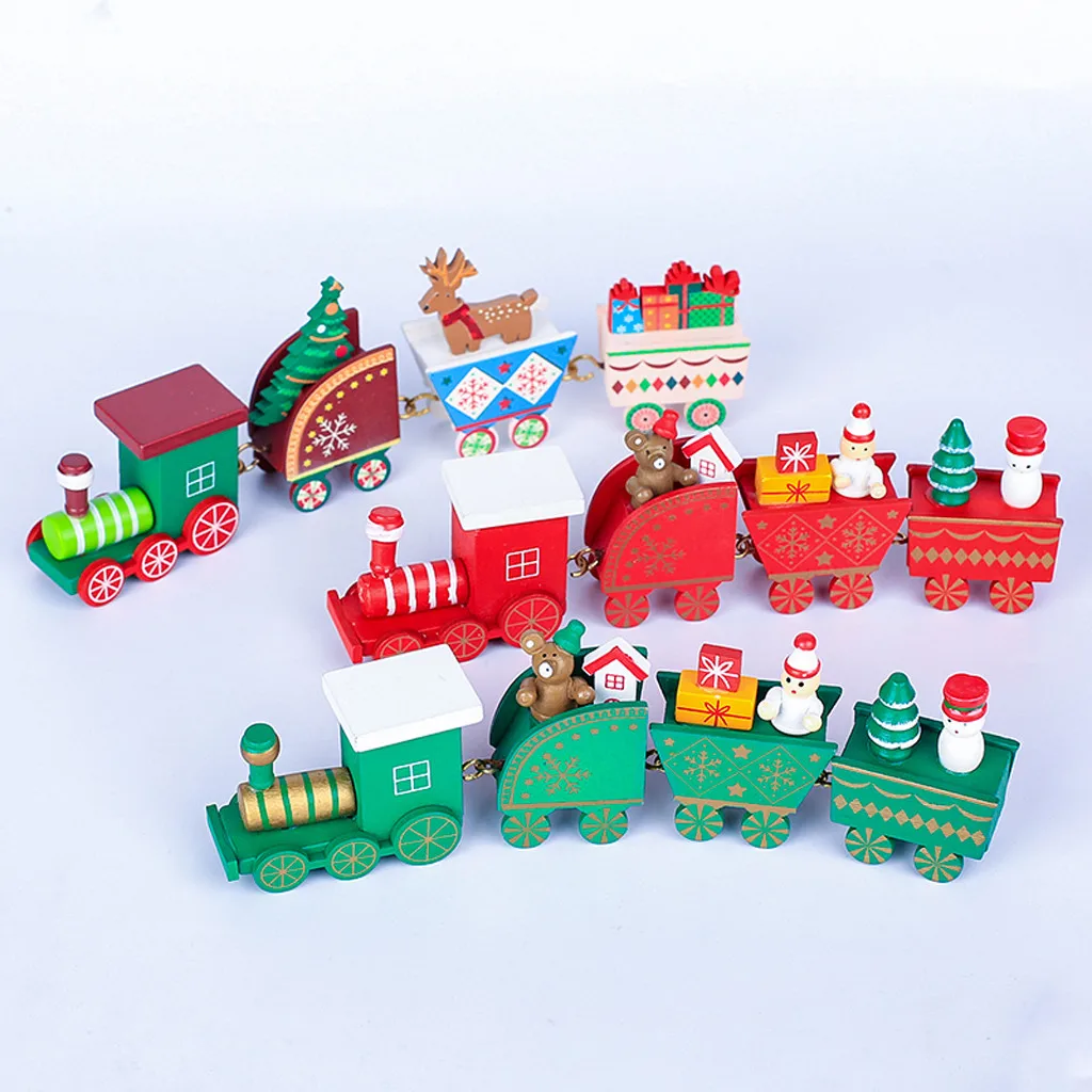 New Christmas Train Painted Wood Christmas Decoration for Home with Santa/bear Xmas kid toys gift ornament navidad new year Gift