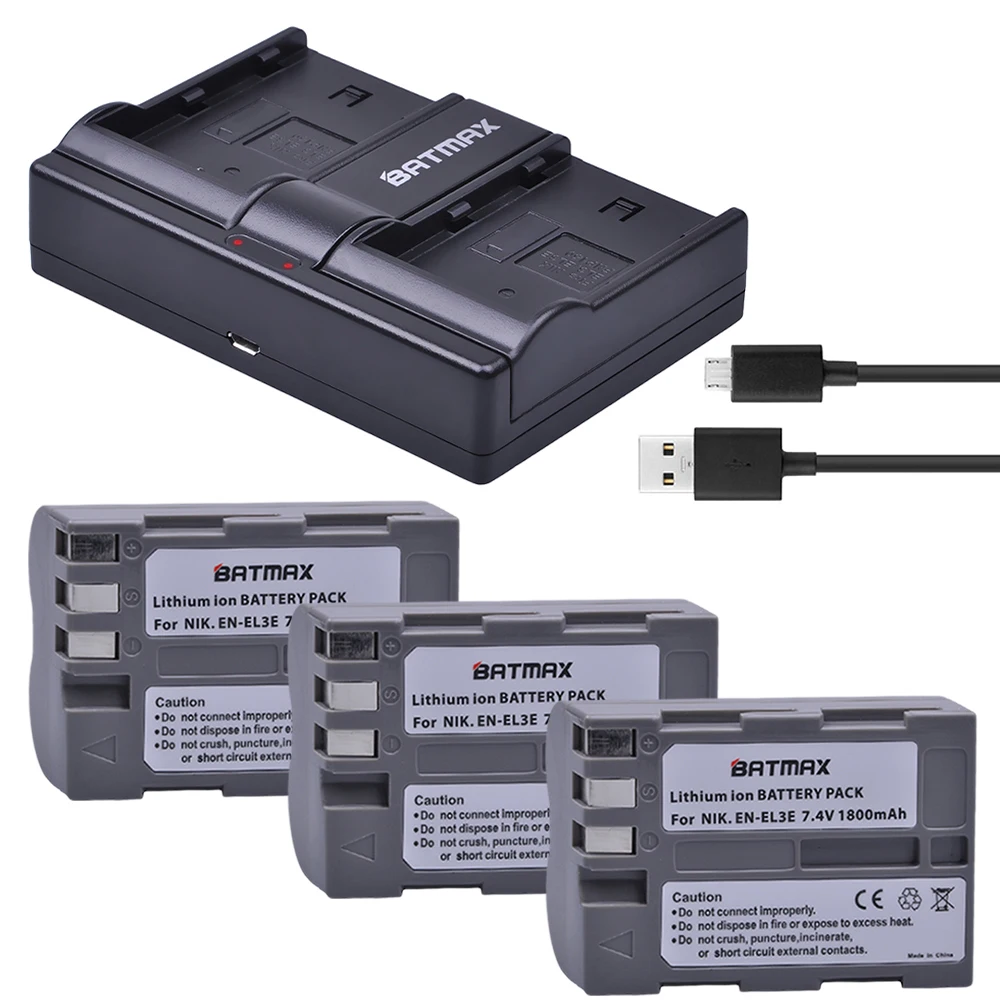 Batmax EN-EL3E RU EL3e батарея+ USB Dual Зарядное устройство для Nikon ENEL3e D300S D300 D100 D200 D700 D70S D80 D90 D50 MH-18A - Цвет: 3B with charger