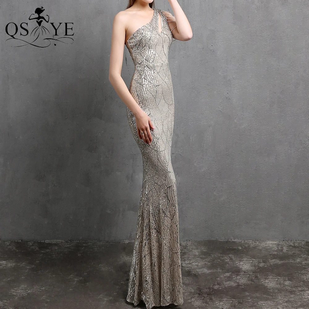 One Shoulder Silver Prom Dresses Sequin Mermaid Evening Gown Beading Straps Sequin Lace Pattern Formal Party Gown Fit Women Gown Prom Dresses Aliexpress