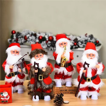 

2021 Christmas Decoration New Singing Santa Electric Santa Claus with A Cane Christmas Doll Violin Electric Children's Toy 28 Cm