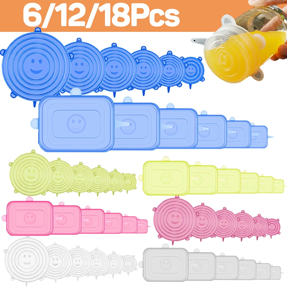 6/12/18Pcs Silicone Food Cover Cap Expandable Microwave Elastic Universal Pot Bowl Stretch Lids for Cookware | Дом и сад