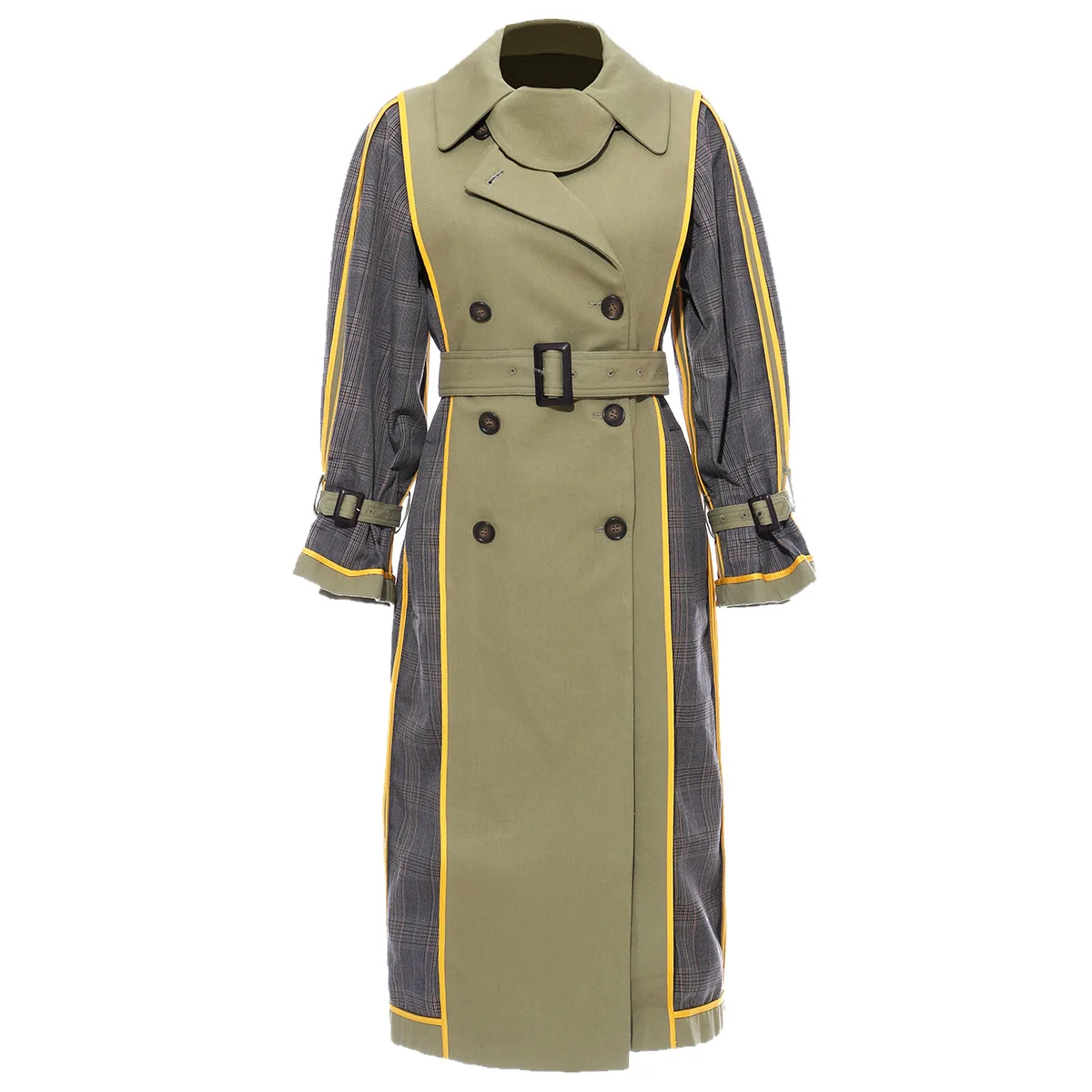 green DMY1381 XITAO хит, цветной бандажный Тренч, женская мода, новинка, зима, двойная грудь, широкая талия, пэтчворк, плед, миноритарное пальто, DMY1381 - Цвет: green DMY1381