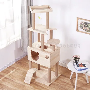 

Solid Wood Cat Climbing Frame Litter Sisal Tree Big Multi-layer Jumping Grab Board Toy