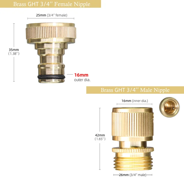 Ght Szilárd Sárgaréz Kerti Tömlő Gyors Csatlakozó 3/4 "Hím Női Vízcsövek 16 Mm-Es Tengelykapcsoló-Adapterek Szivárgás Nélkül - Image 5