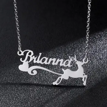 

New Custom Made Elk Name Necklace Custom Name Stainless Steel Nameplate Deer Antlers Necklace Women Christmas Jewelry Gifts