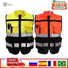 Unisex High Visibility Reflective Safety Vest Multi-pocket Workwear Safety Protective Clothing Traffic Warning Work Vest