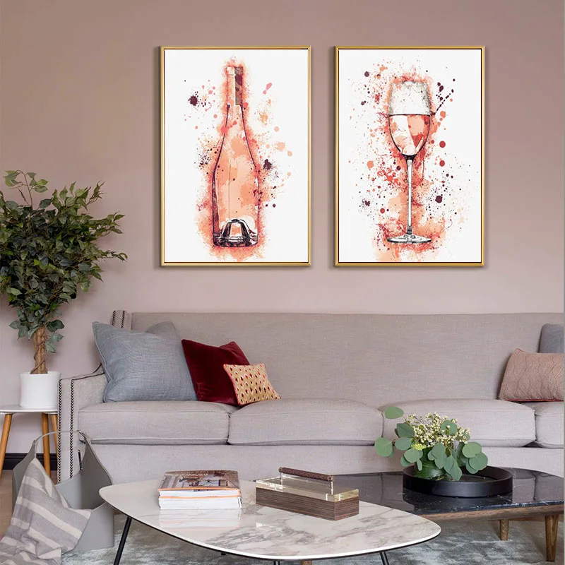 

Champagne Glasses Abstract Oil Painting On Canvas Print Cuadros Orange Picture Modern Home Living Room Kitchin Decoration Poster