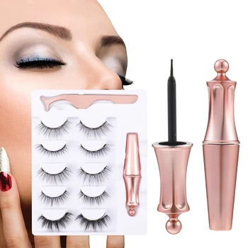 

1Set Magnet Eyelash Magnetic Liquid Eyeliner & Magnetic False Eyelashes & Tweezer Set Waterproof Long Lasting Eyelash Extension