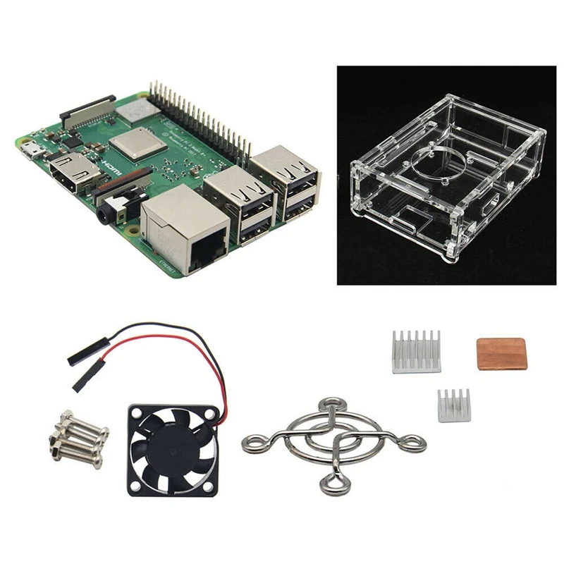 4 в 1 Raspberry Pi 3 Model B+ плата+ акриловый чехол+ вентилятор охлаждения+ теплоотвод наборы/стартовый набор