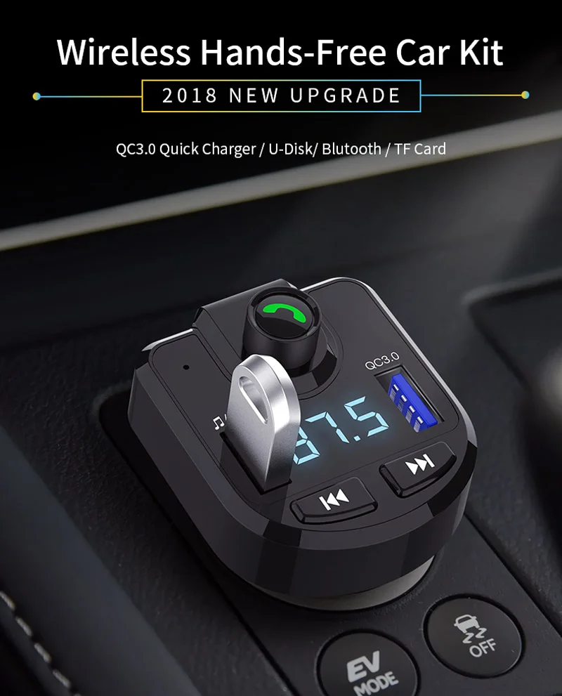 JaJaBor fm-передатчик модулятор беспроводной громкой связи Bluetooth автомобильный комплект Двойной зарядное устройство USB 5 В 3A QC3.0 Быстрая зарядка