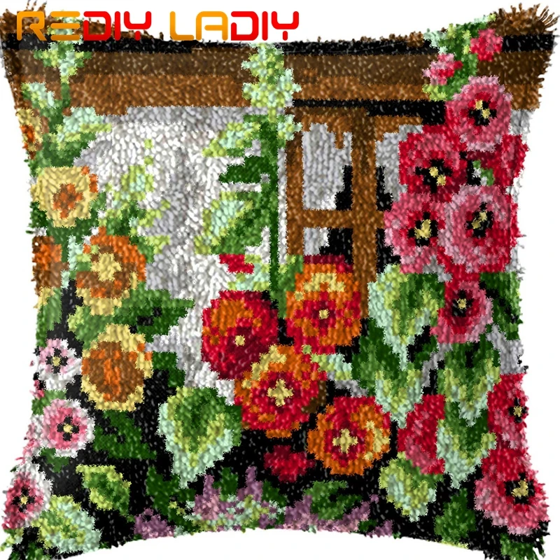 Latch Hook Cushion Flower Field Pillow Case Preprinted Color Canvas