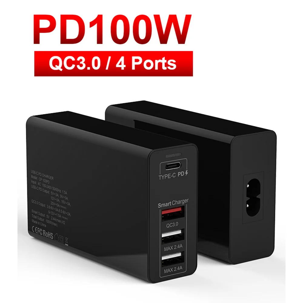 

100W PD USB Adapter 4 port USB Type-C Charger Laptop Power Adapter For Macbook ThinkPad Xiaomi iPhone 8 11 XS XR