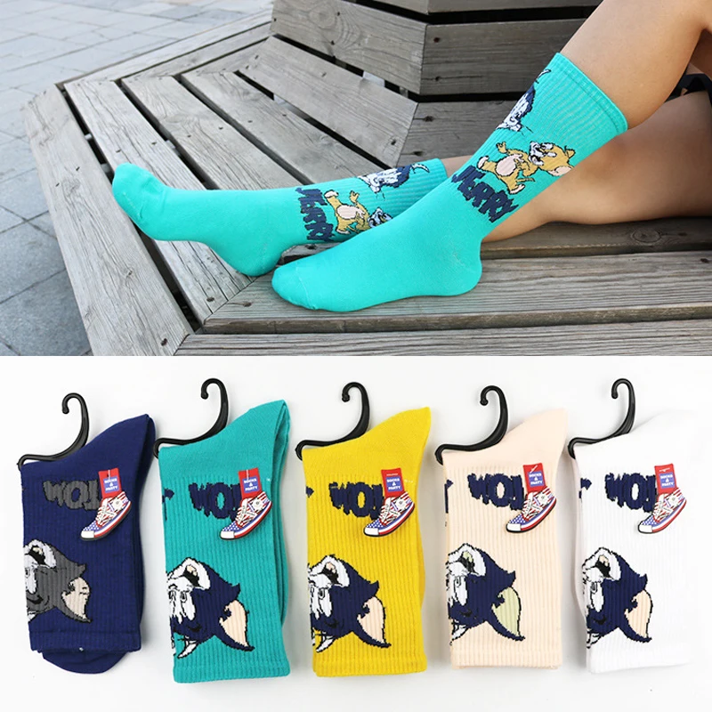 Personality funny Fashion Cartoon happy Men women Sock novelty high quality cat and mouse personality skateboard couple sock