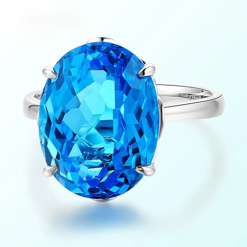 Bague Ringen серебро 925 ювелирные изделия Женское кольцо Роскошный созданный топаз геометрические регулируемые женские кольца вечерние подарки на годовщину - Цвет камня: SAPPHIRE