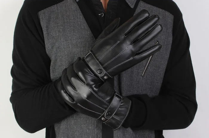 Мужские зимние теплые варежки из искусственной кожи, кашемировые ветрозащитные перчатки с пуговицами для вождения, роскошные Luvas Motociclismo# D