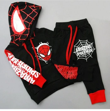 Комплект одежды для мальчиков, костюм Человека-паука, комплект одежды для костюмированной вечеринки для мальчиков, осенние толстовки с длинными рукавами+ штаны, детская одежда из 2 предметов костюм Человека-паука - Цвет: ST014-Black