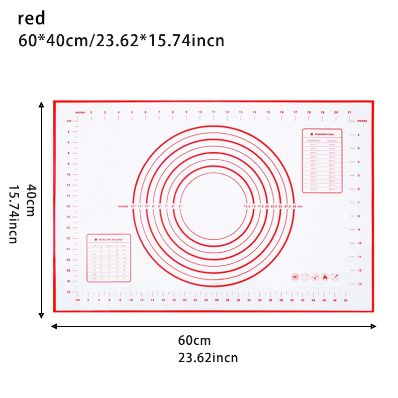 60x40cm red Коврик для выпечки из пищевого силикона, антипригарный коврик для выпечки, печь с высокой температурой, коврик для теста, помадка, кондитерские изделия, инструменты для приготовления пищи - Цвет: 60x40cm red
