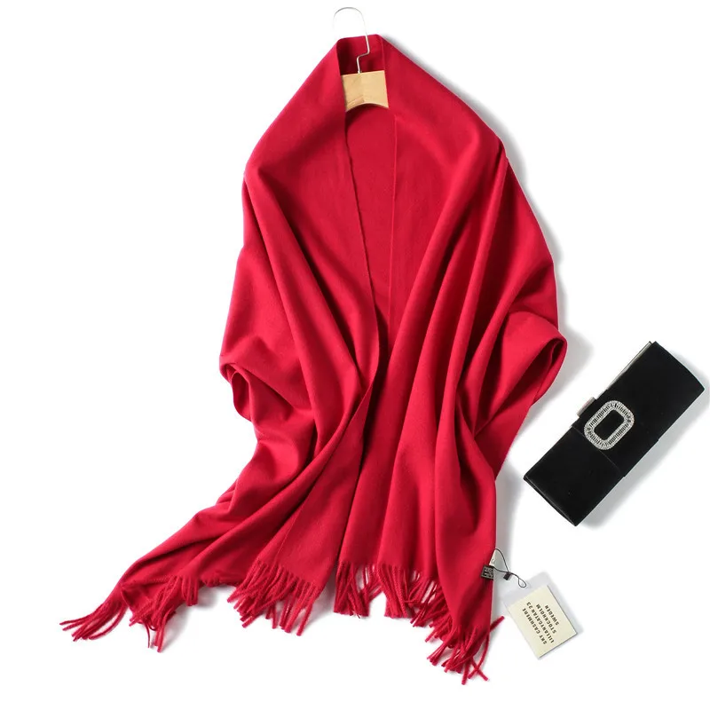 Зимний теплый синий женский хиджаб из искусственного кашемира, шарф, мусульманский сплошной цвет, Женский палантин, шарфы, палантин карамельного цвета, Женская шаль - Цвет: Красный
