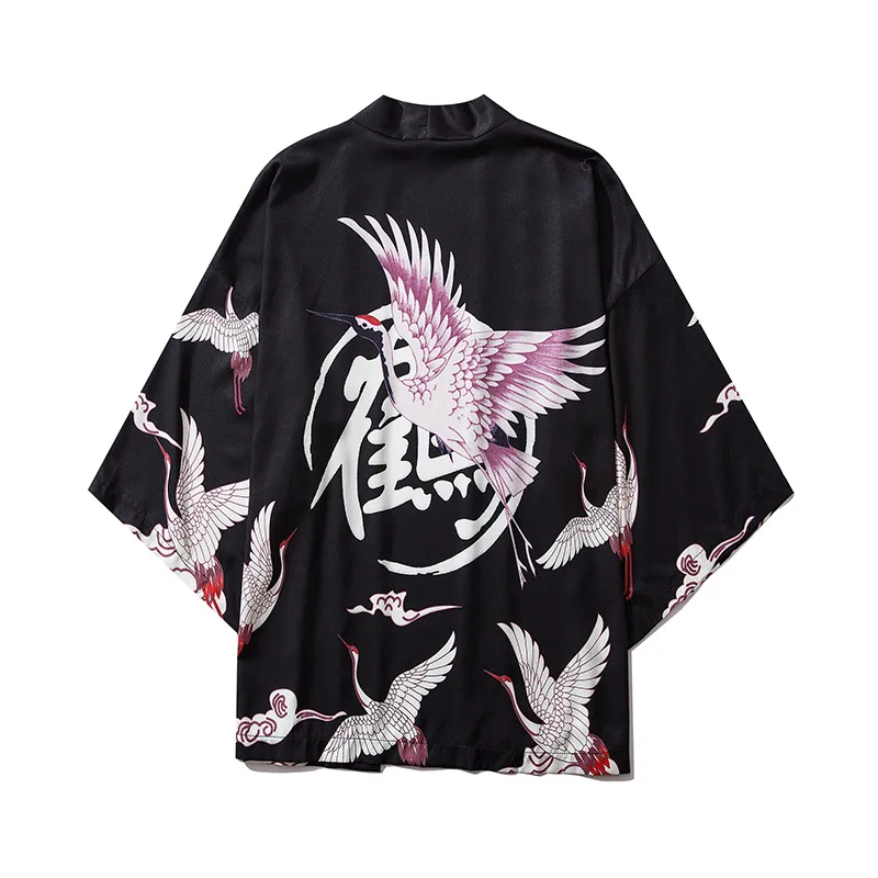 

2020 Summer New Ukiyo-e Fairy Crane Cartoon Print Kimono Man Woman Top Cardigan Asian Clothes Japanese Traditional Yukata Yuori