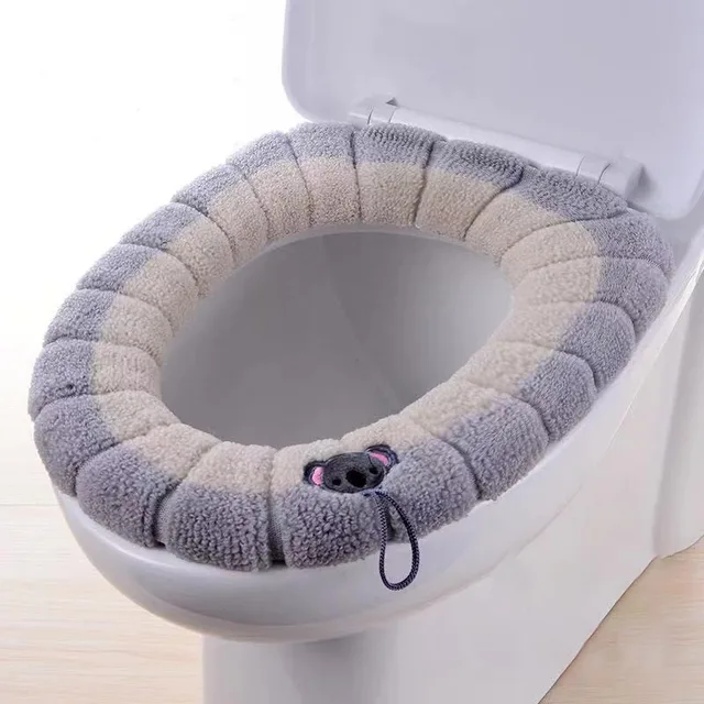 Winter Warm Toilet Seat Cover Mat Bathroom Toilet Pad Cushion with Handle Thicker Soft Washable Closestool Warmer Accessories beige