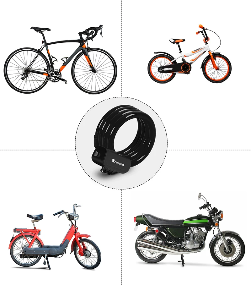 Bicycle lock WEST BIKING Bicycle Cable Lock Outdoor Cycling Anti-theft With Keys Steel Wire Security Bike Accessories 1.2M