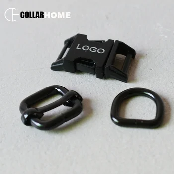 

200 sets engrave logo ID metal hardware buckle 20mm D ring for paracord dog collar DIY sewing accessories adjuster slider black