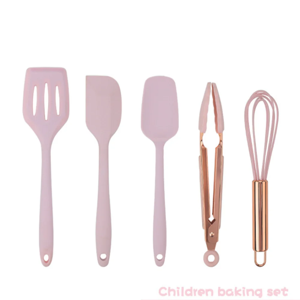 5pcs Silicone Mini Cooking Utensils Set For Childrens Food Supplement,  Gray