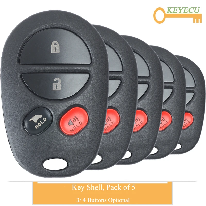 KEYECU 5PCS, Remote Car Key Shell Case for Toyota Tacoma Highlander Sequoia Sienna Tundra, Fob 3 4 Buttons- FCC ID: GQ43VT20T