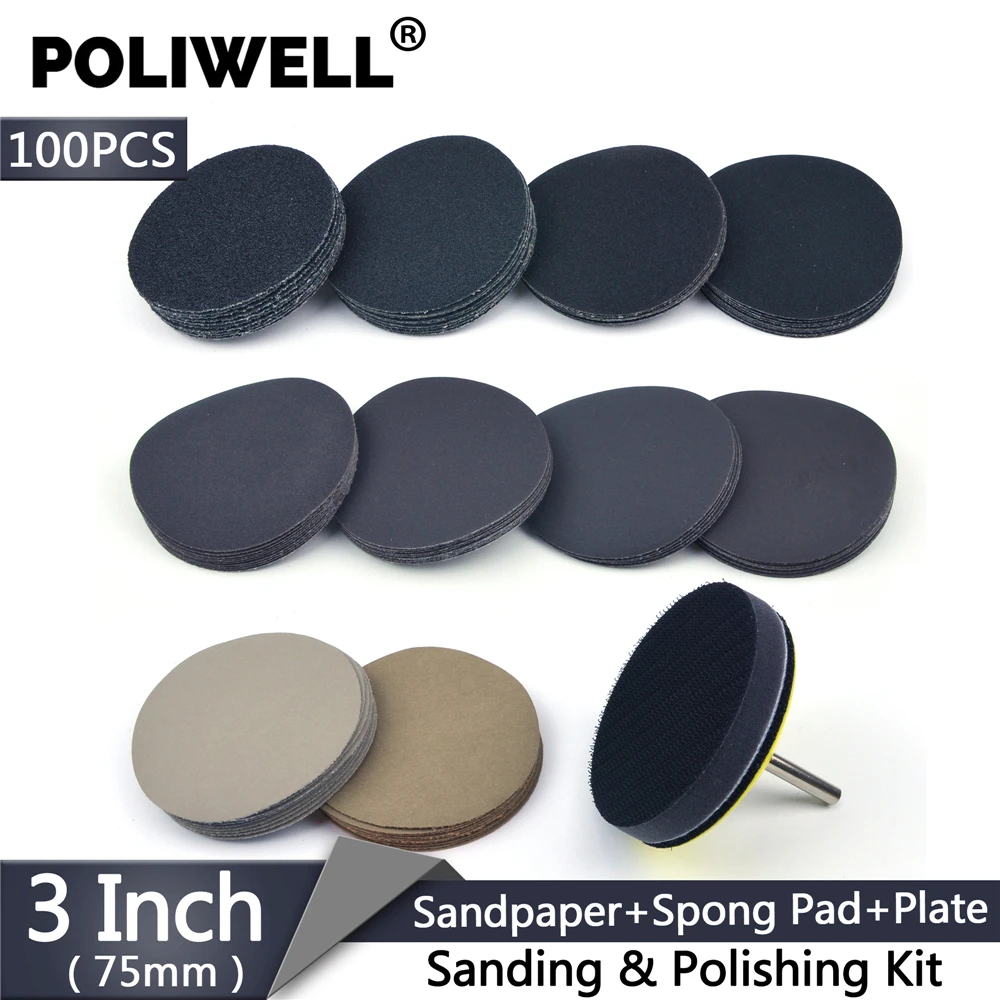 100pcs 3inch 75mm 5000Grit Sander Disc Sanding Pad Polishing Pad Sandpaper 