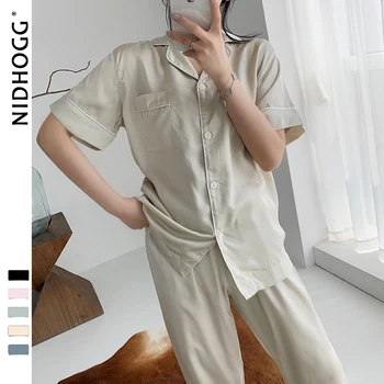 

2020 Autumn High-End Light Luxury Silk Sliding Pajama Set Tencel Women's Short Pyjamas Solid Color Pijamas Two Piece Sleepwear