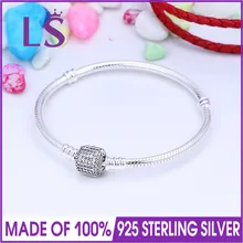 LS высокое качество 925 Серебряный фирменный браслет с застежкой, причудливый серебряный CZ& прозрачный CZ для женщин подходит для оригинальных бусин Шарм W